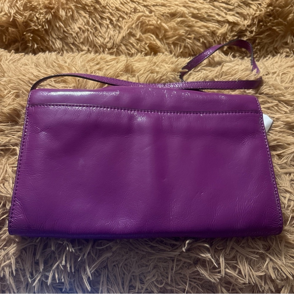 Michael Kors Purple Leather Fold-Over Wristlet Clutch with Metal Corner Accents - Picture 2 of 15